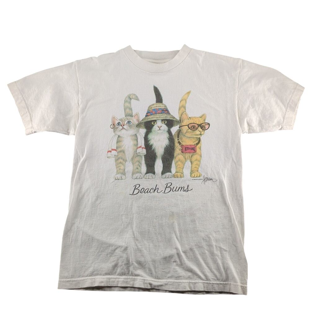 Vintage 90s Beach Bums Cats Double Sided T Shirt Men's Medium Bob Harrison